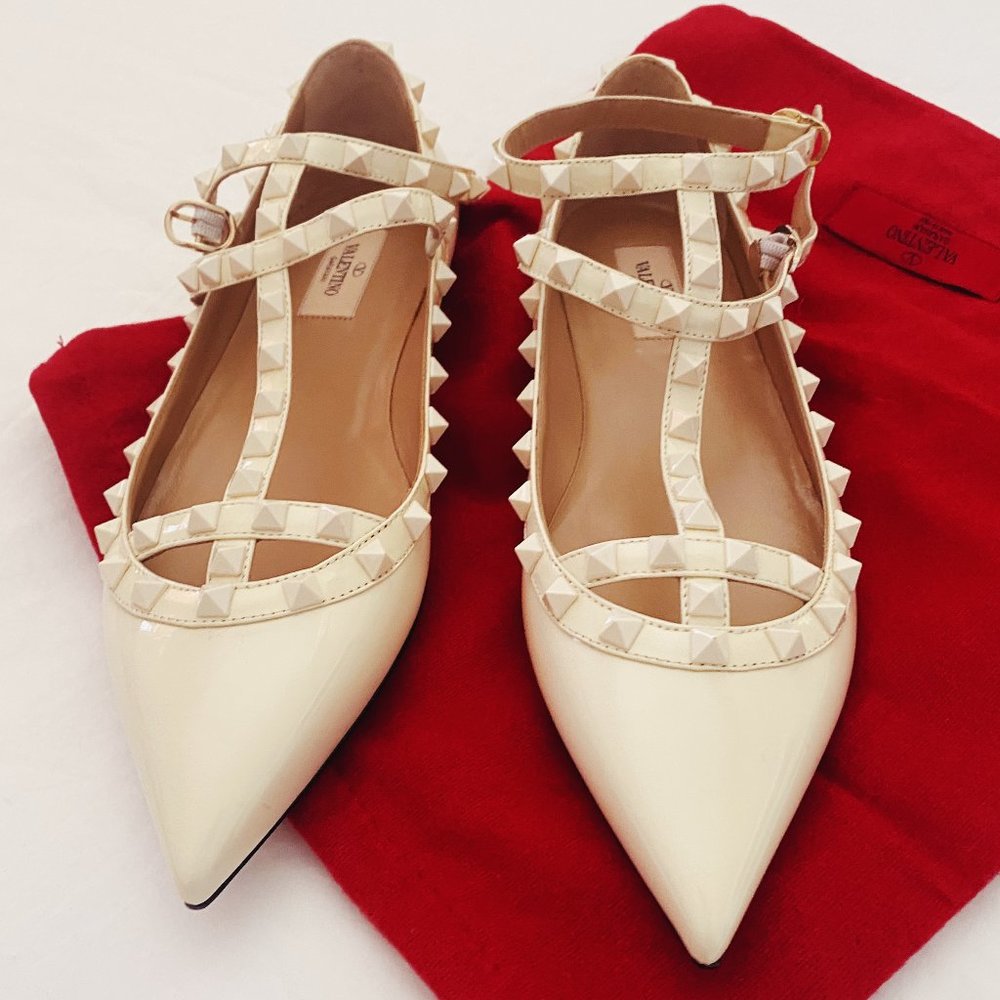 NWT VALENTINO Patent Rockstud Caged Ballet Flat | Size 40